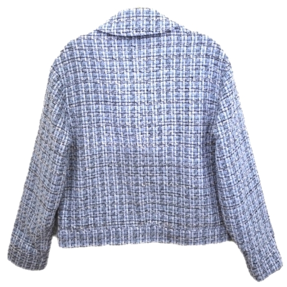 Boucle Shacket Blazer Oversize Sleeve Drop Shoulder Coat Blue/White Women's 10 - Picture 3 of 10